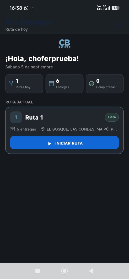 Aplicación móvil para choferes CB Route